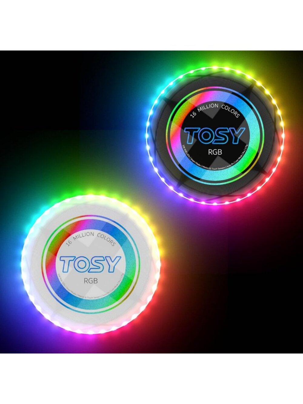 TOSY Bundle of 2 - Flying Disc 108 LEDs - RGB Black + RGB White